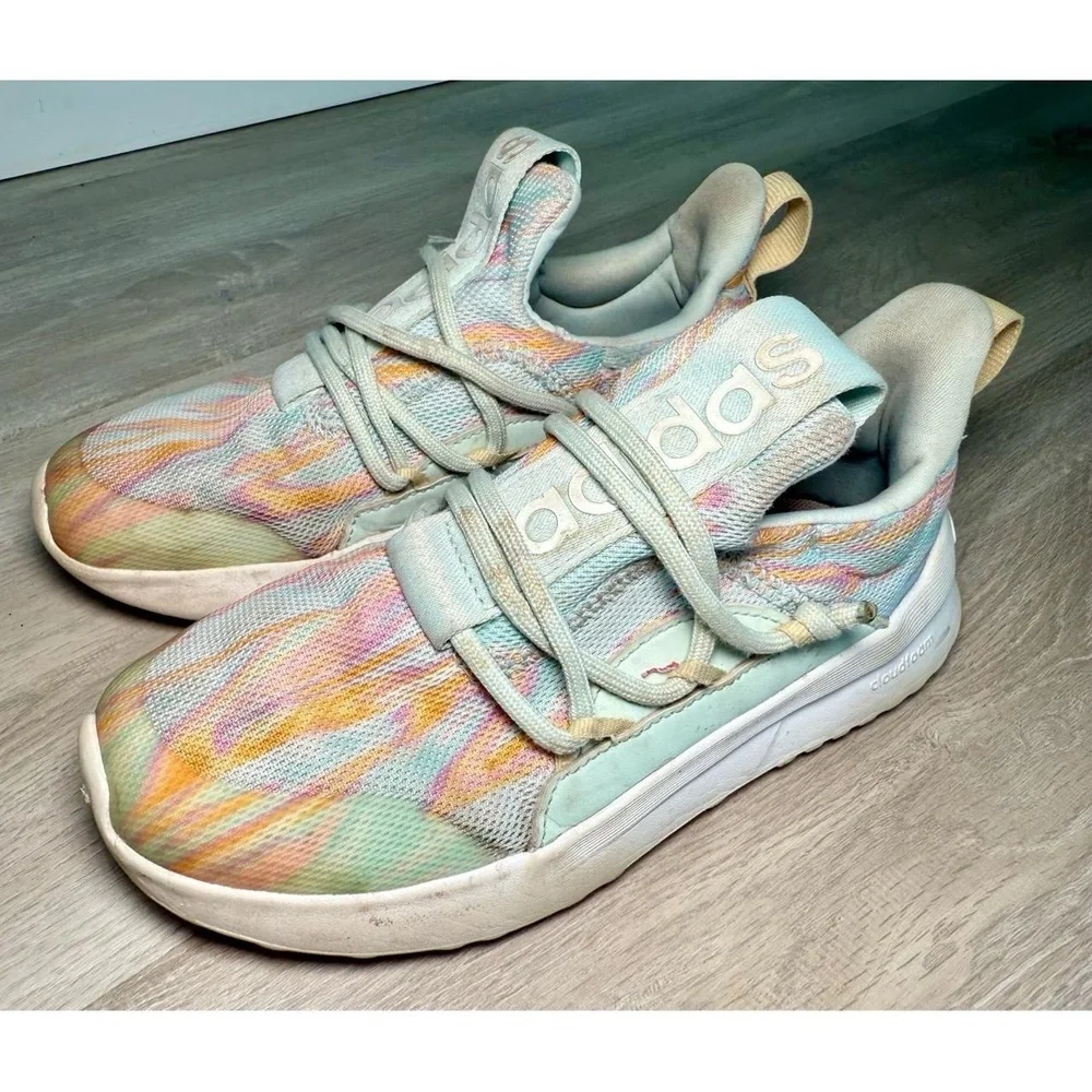 Adidas Kids Sneakers Size 1 Cloudfoam Pure 2.0 Pastel Tie Dye Comfy Cushioned - Picture 1 of 5